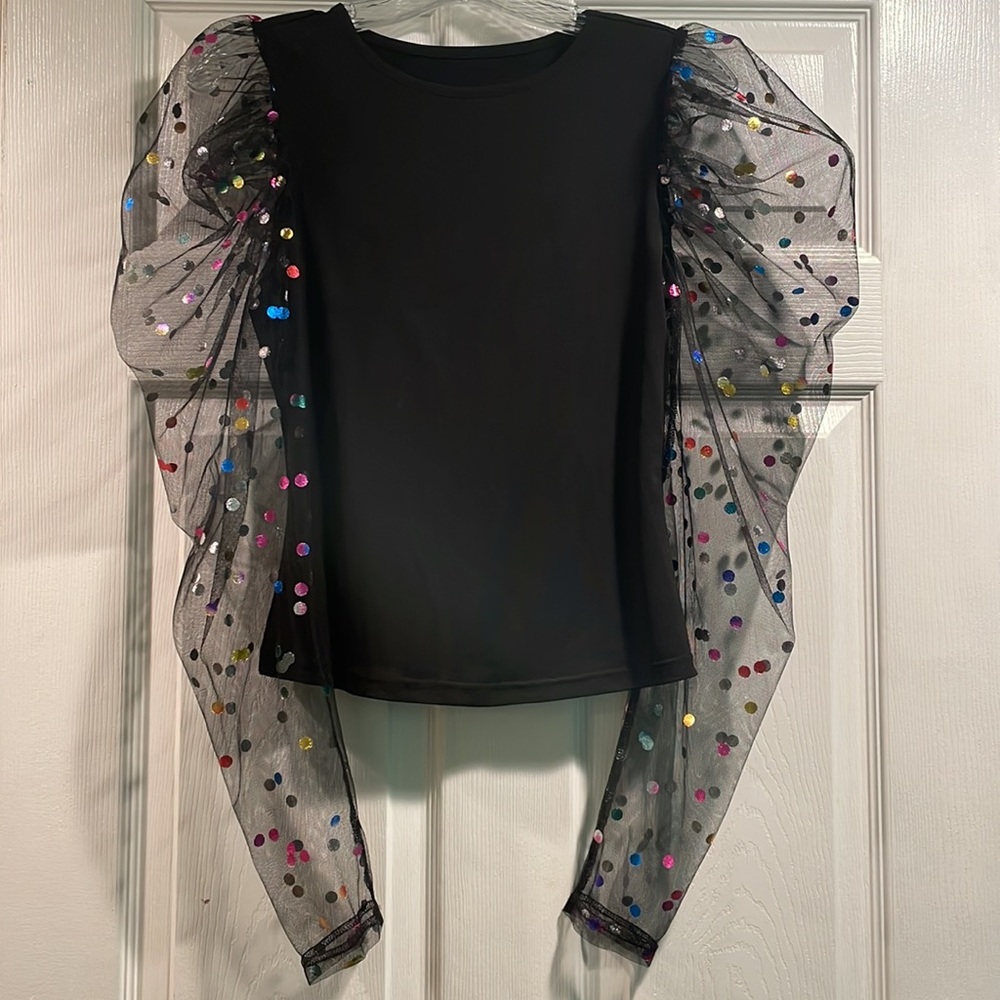XS sheer sleeve 💕Puffed shoulder💕 top
